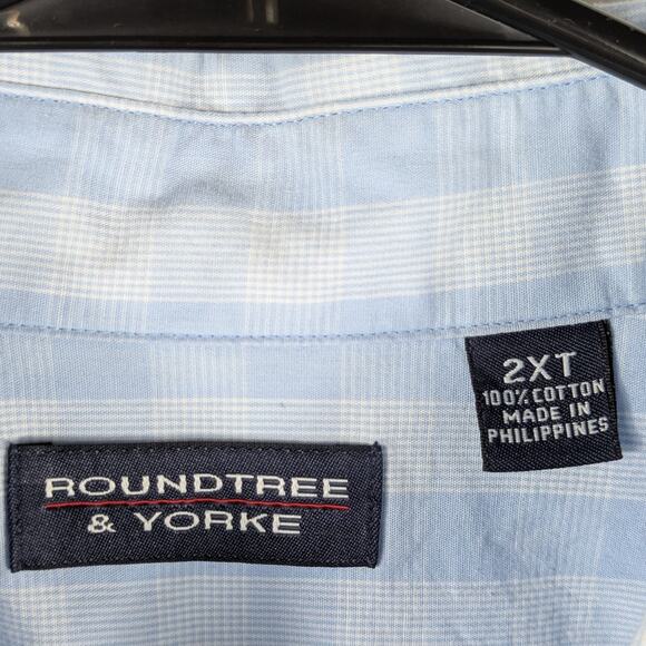 Roundtree & Yorke 2XLT Blue Check Long Sleeve Button Front Shirt Cotton Men’s - Picture 2 of 3
